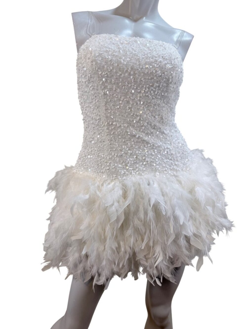 Coquette Feathercore Angelcore Sequin Feather Strapless Dress Small NWT